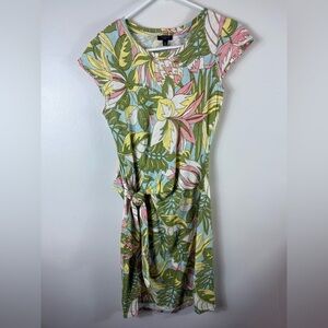Talbots Dress Mini Faux Wrap Tropical Cap Sleeve 100% Cotton‎ Small Petite SP